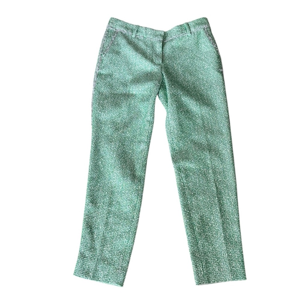 J. Crew Collection OOAK Green Metallic Silver Tweed Fringe Ankle Length Pants  2